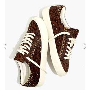 Madewell Sidewalk low top MA520 calf hair leather leopard print sneakers NWOT 8